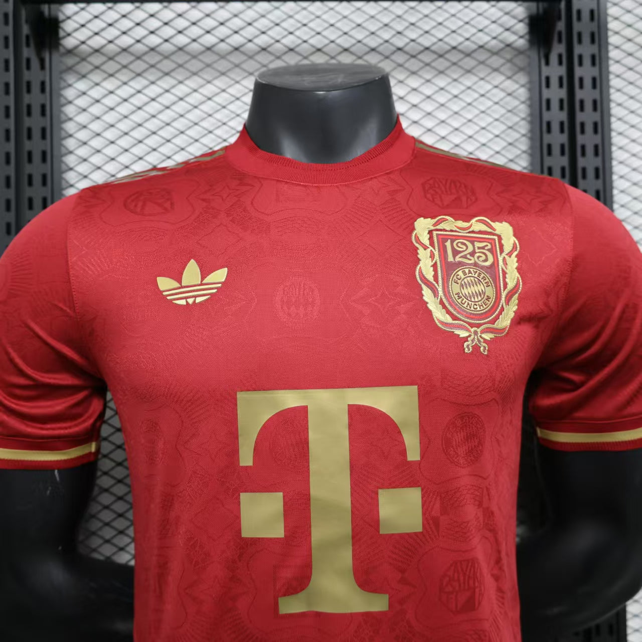 Red Adidas Bayern Munich 125th Anniversary home jersey 25/26